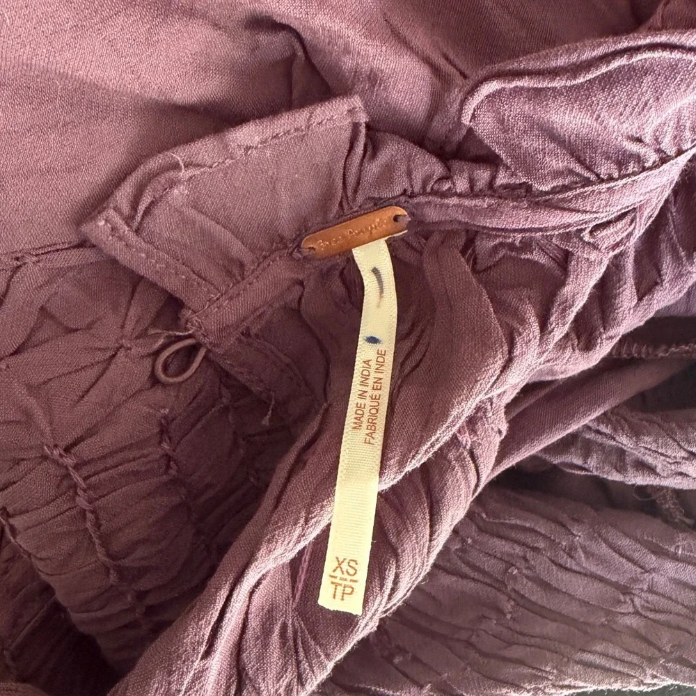 Free People Smocked In Time Boho Purple‎ Pullover Top Long Sleeve XS
